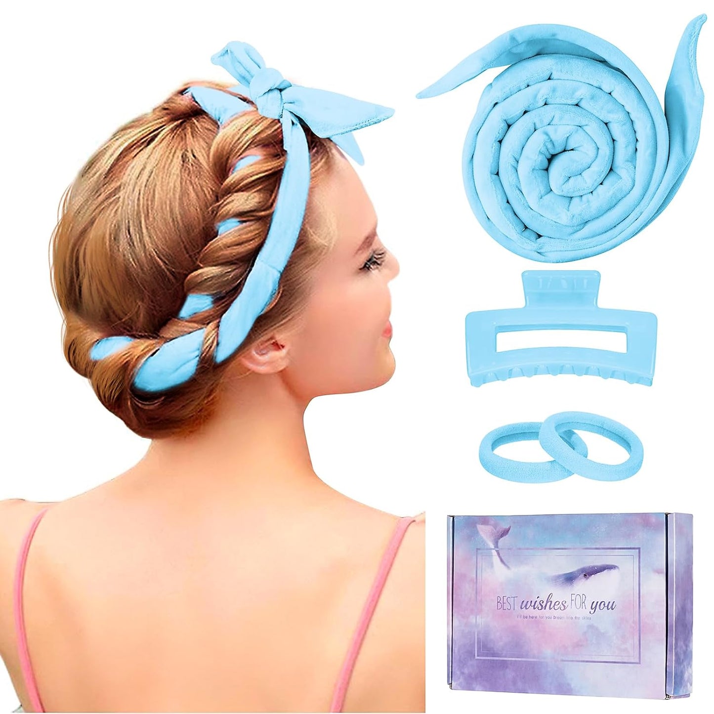 Heatless Curling Rod Headband, Upgraded 60" Extra Long Heatless Curls Headband Soft Hair Curlers to Sleep In Hair Rollers No Heat Curls (Blue)