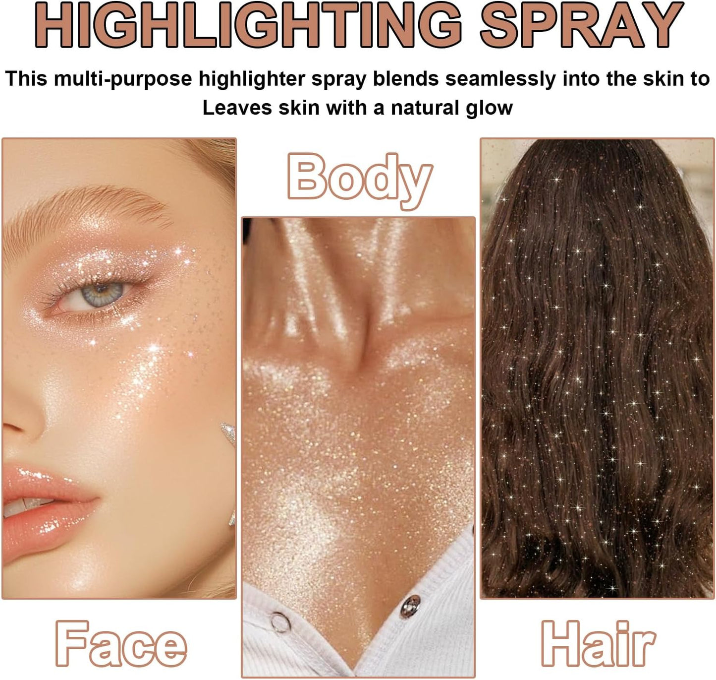 Hair and Body Glitter Spray, Shimmering Powder Sparkle Powder Makeup, Glitter Loose Sparkle Makeup for Body Highlighter,Festival Prom Rave Accessories (Champagne)