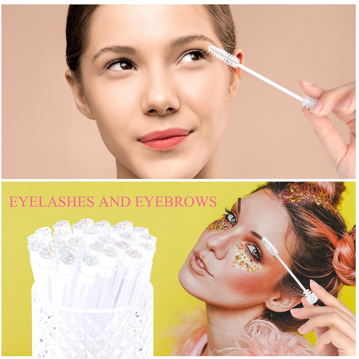 50pcs Eyelash brush Lash Wand Makeup tool Eyelash Extension supplies Cleaning brush Diamond Mascara star white