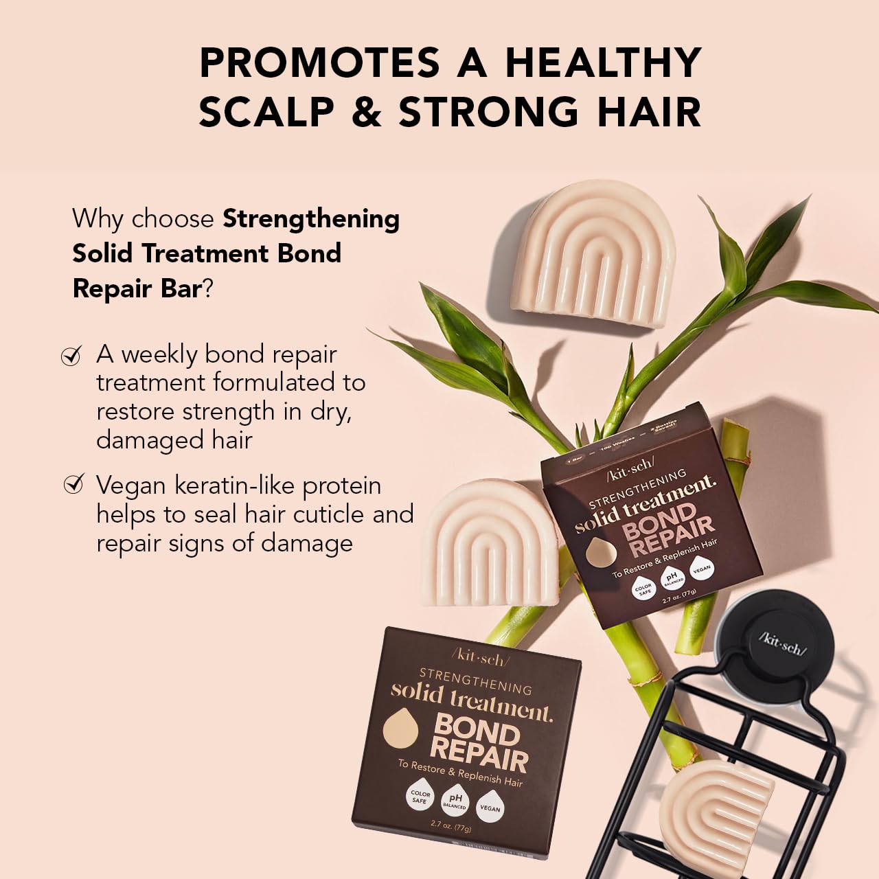 Kitsch Bond Repair Hair Mask – Strengthening Bond Repair Hair Treatment to Restore and Replenish - Hair Mask for Damaged Hair & Dry - Solid Hair Care for All Hair Types - Made in USA - 2.7 oz