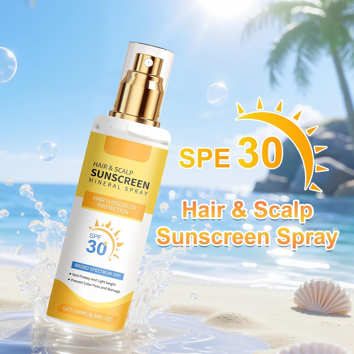 Ultimate Hair & Scalp Sunscreen Spray SPF 30 | Hair and Scalp Sunscreen Spray | Color-Lock UV Shield for Dyed/Highlighted Hair,Travel-Size Scalp Sunblock Prevents Fading & Dryness(1PCS)