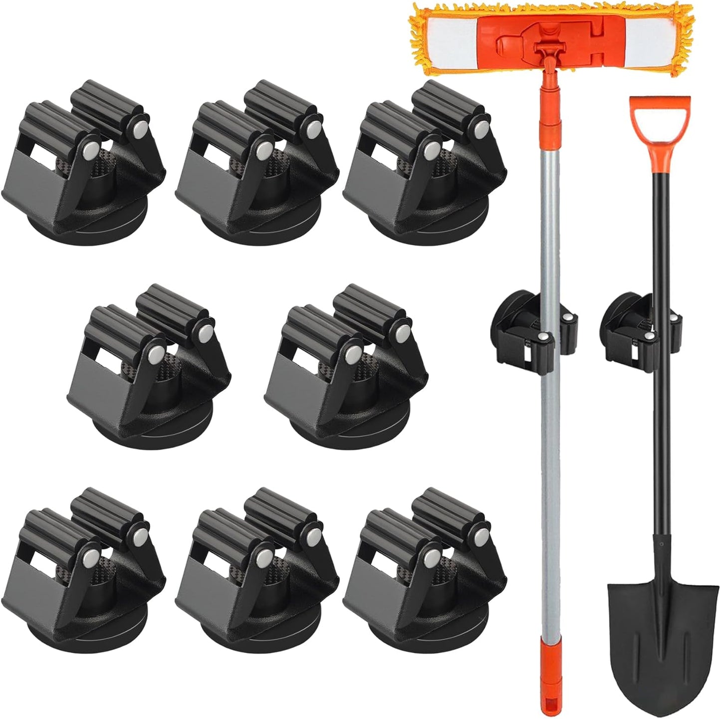 MUTUACTOR Magnetic Broom Holders,8PCS Anti-Slip Magnetic Mount Storage Broom Holder with Rubber Grippers, 12lbs Heavy Duty Magnetic Tool Holder for Work Garage Laundry Kitchen RV Van Accessories