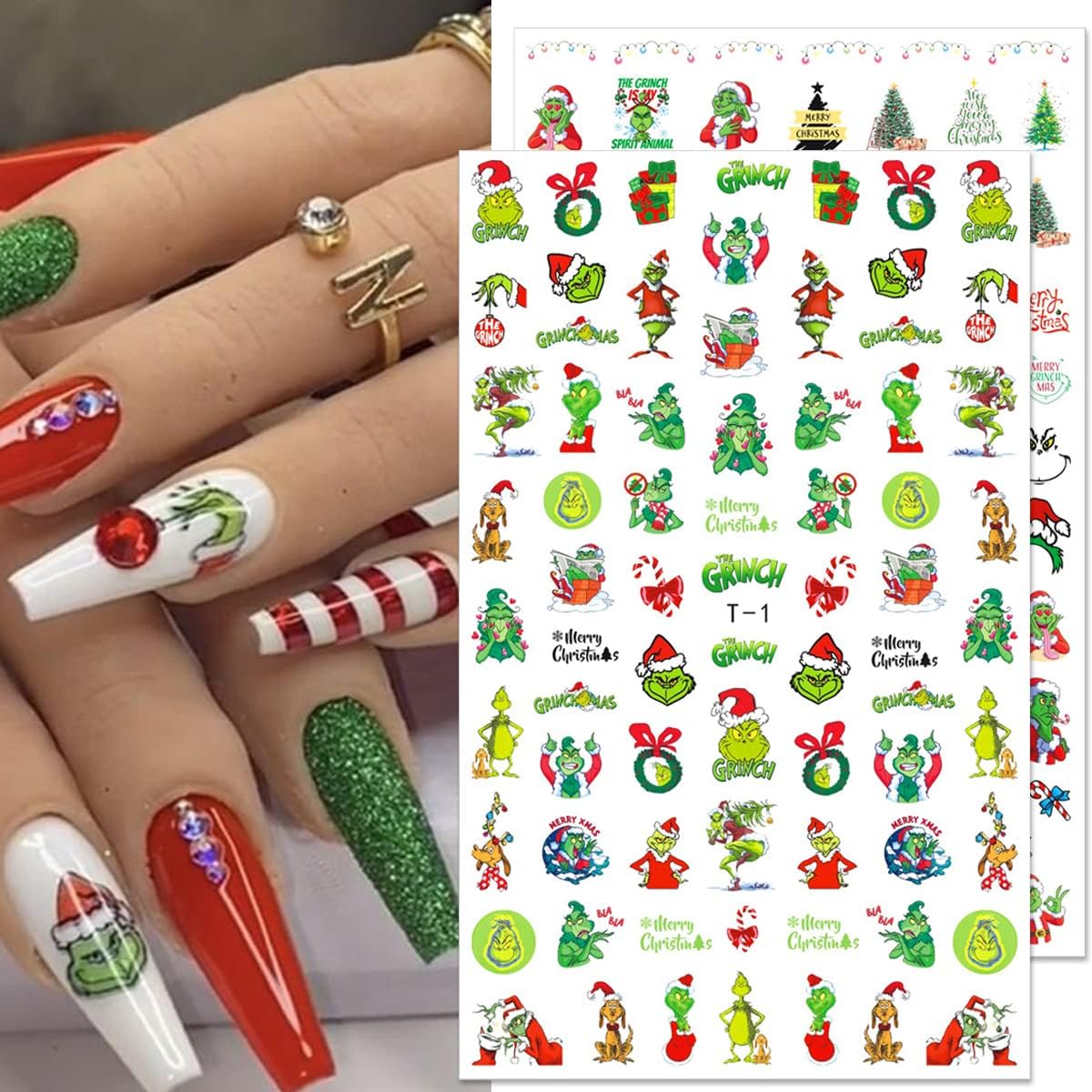 10 Sheets Christmas 3D Nail Art Decals - Gold White Snowflake Santa Claus Snowman Buffalo Plaid Reindeer Winter Xmas Stickers for Women Girls Nail Decorations