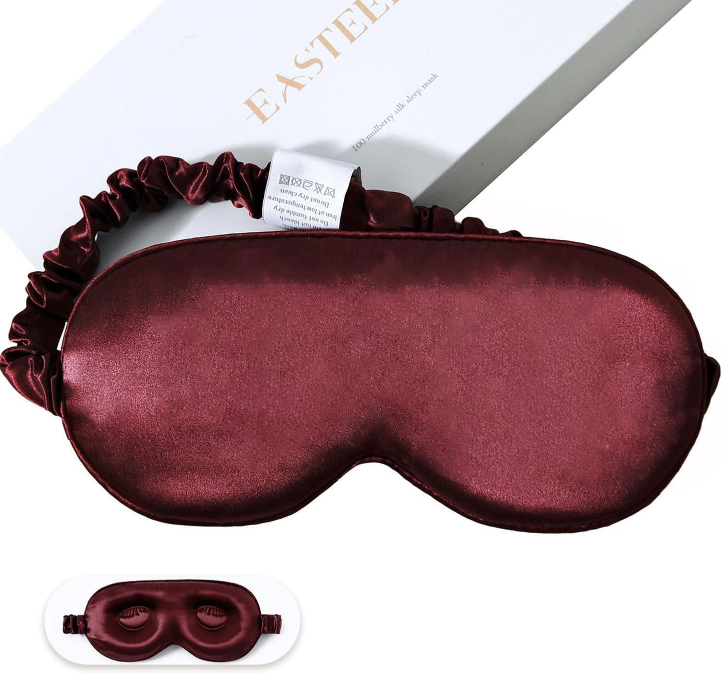 100% 22 Momme Mulberry Silk Sleep Mask, Eye Cover for Sleeping, Blackout 3D Sleep Masks for Lash Extensions with Adjustable Strap for Men and Women (Burgundy)