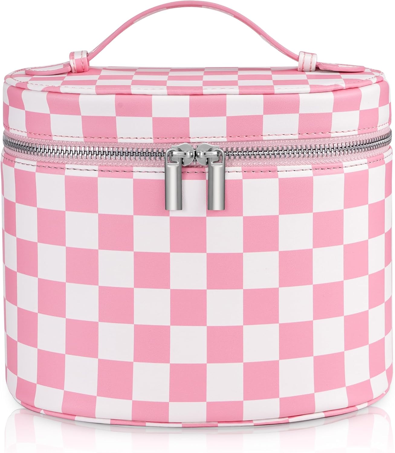 Makeup Bag Vanity Case Cosmetic Bag with Removable Divider Travel Toiletry Bag for Women Portable Make up Box Organizer, Pink and White