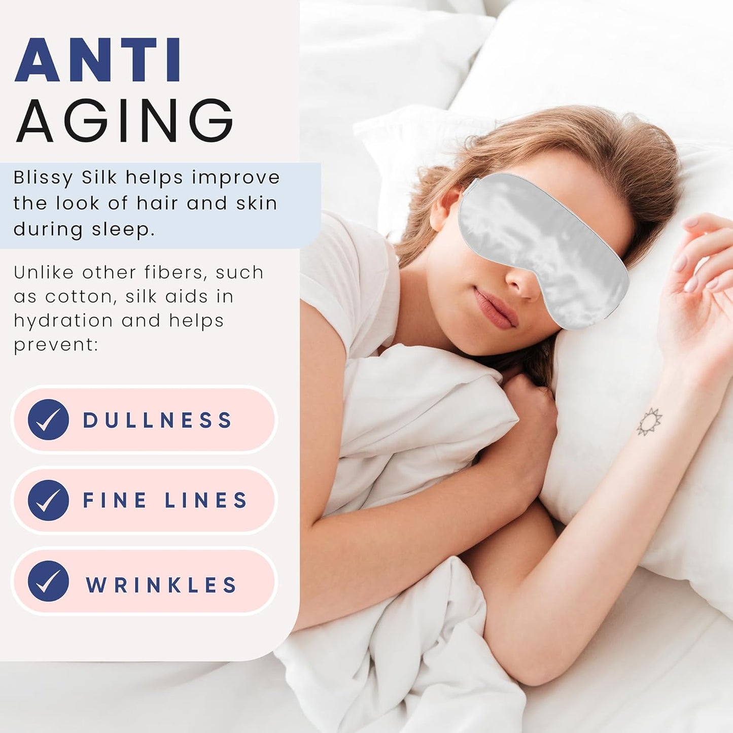 Blissy Silk Sleep Mask - Silk Eye Sleeping Mask for Women & Men for Total Blackout - 100% Pure Mulberry Silk, 22 Momme 6a Fibers - Blindfold Silk Sleep Mask Side Sleeper Eye Cover (Silver)