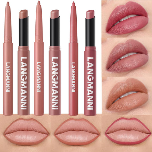 Jolilab 6Pcs Lip Set: 3 Colors Lip Liner+3 Colors Lipstick, Matte/Creamy, Long-Lasting, Bold/Nude Shades for Daily/Party, Vegan, Gift for Makeup Lovers.(#02+04+07)