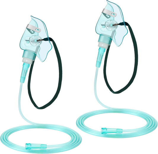Geiserailie 2PCS Pediatric Elongated (M) Oxygen Mask with 6.6 Ft Tubing and Adjustable Elastic Strap, Pediatric Elongated Oxygen Mask with Tubing, Breathing Masks for Face