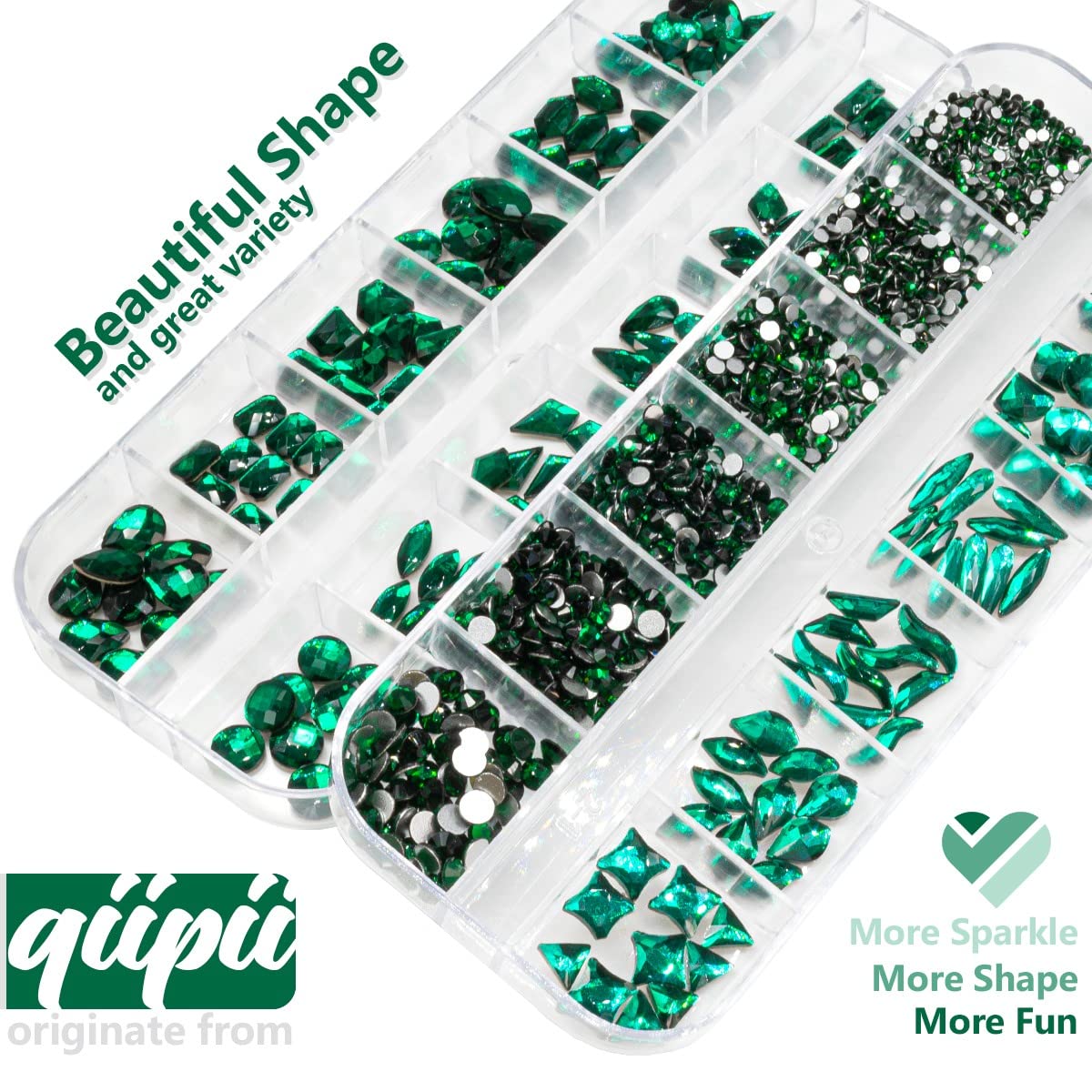 24 Styles Emerald Green Nail Rhinestones Multi Shapes Flatback Crystals Gems Round Beads K9 Glass Stones Diamonds Jewels Nail Art Charms Supplies for Nails Face Eyes Makeup Crafts Clothes Shoes