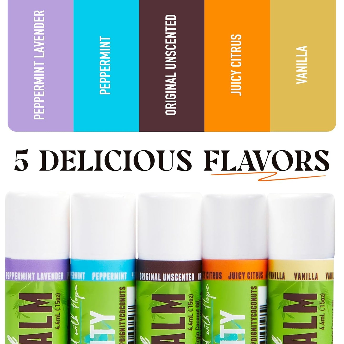 Moisturizing Lip Balm – Soothing & Fragrance-Free, Pack of 5 - Vegan w/Nourishing Coconut Oil, Cocoa Butter & Essential Oils – 4.4ml (0.15oz) Each – Lip Care Set