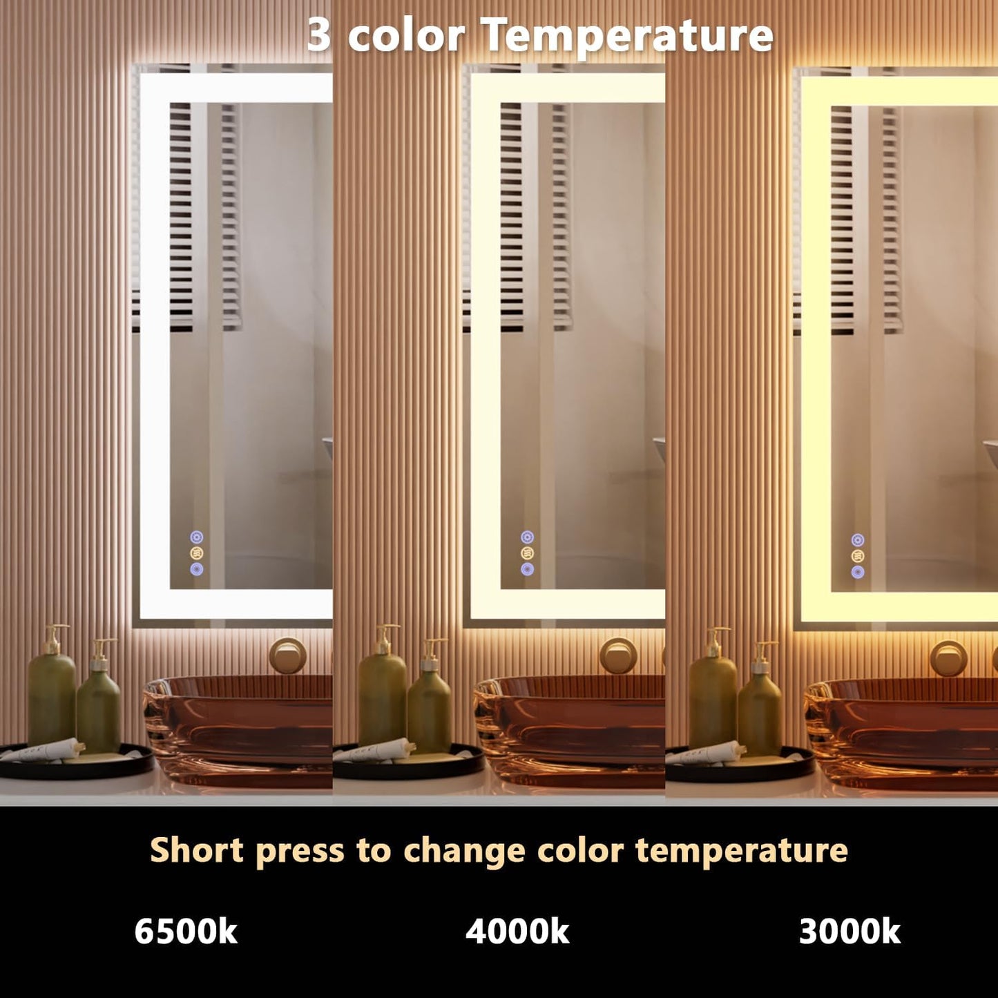 55"x 36" LED Mirror for Bathroom, 3 Colors Wall-Mounted Large Vanity Mirror with Lights, Controlled Separately, Front and Backlit, Anti Fog, Stepless Dimmable, Memory(UL ETL)