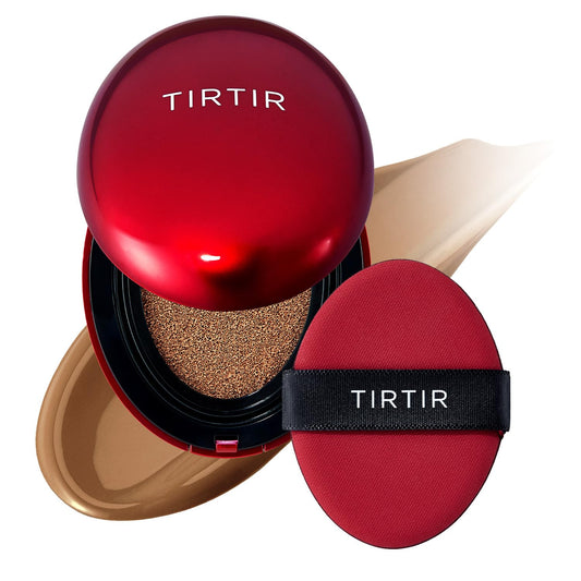 TIRTIR Mask Fit Red Cushion Foundation | Full coverage, Weightless, Skin fit, Satin Glow Finish, Korean Makeup BB Foundation, beauty, Tattoo cover up, Buildable (#43N Deep Cocoa, 0.63 Fl Oz)