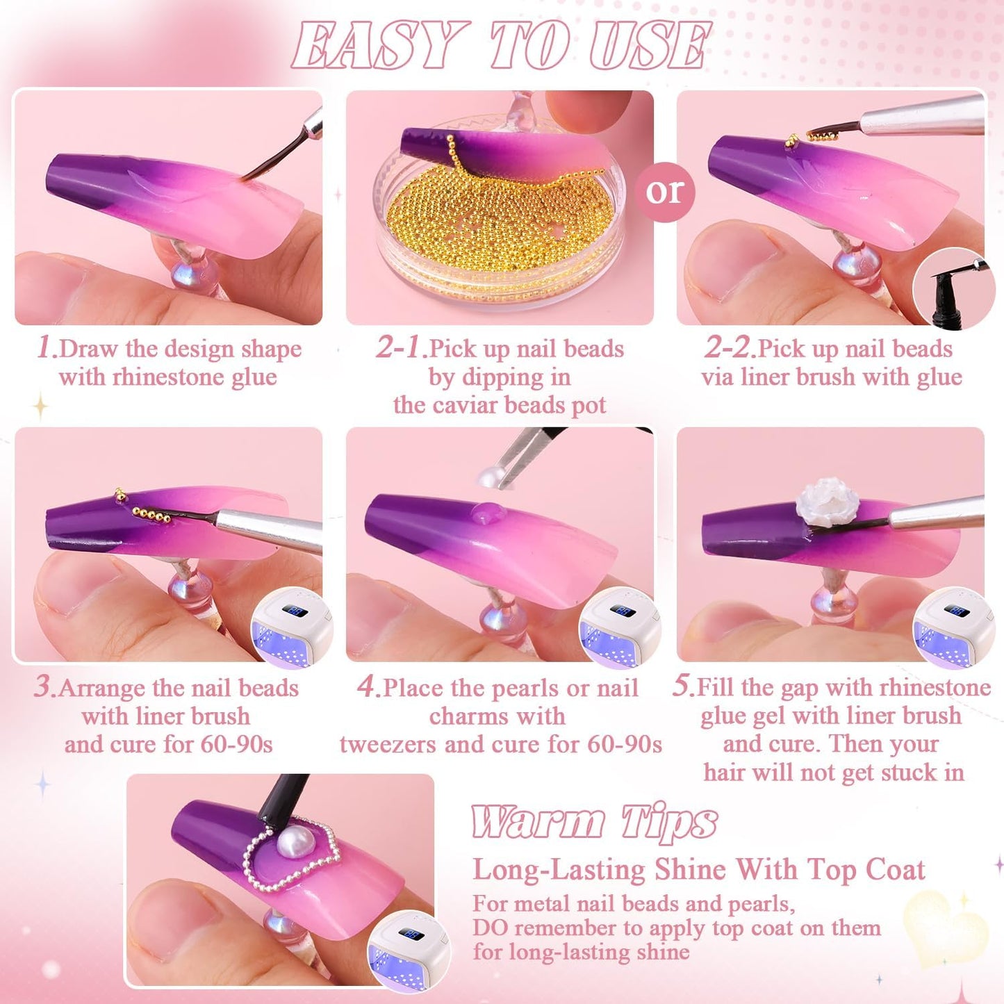 1-3MM Mini Small Nail Beads Metal Caviar Bead Silver Nail Charms and Gems Ball, Nail Chain for Nail Art Accessories Supplies Silver Rhinestones for Women Manicure