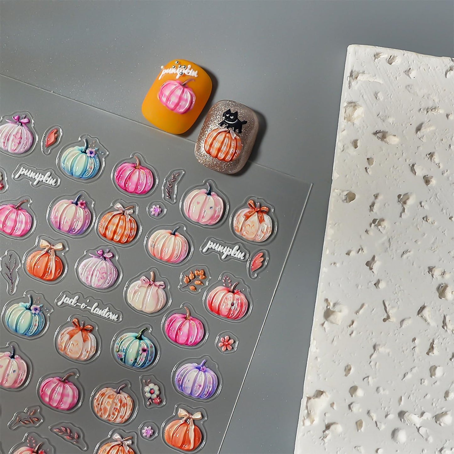 1 Sheets Colorful Pumpkin Nail Stickers for Nail Art 5D Self-Adhesive Embossed Fall Nail Art Stickers Thanksgiving Nail Decals Autumn Leaves Nail Design Sticker for Women Manicure DIY