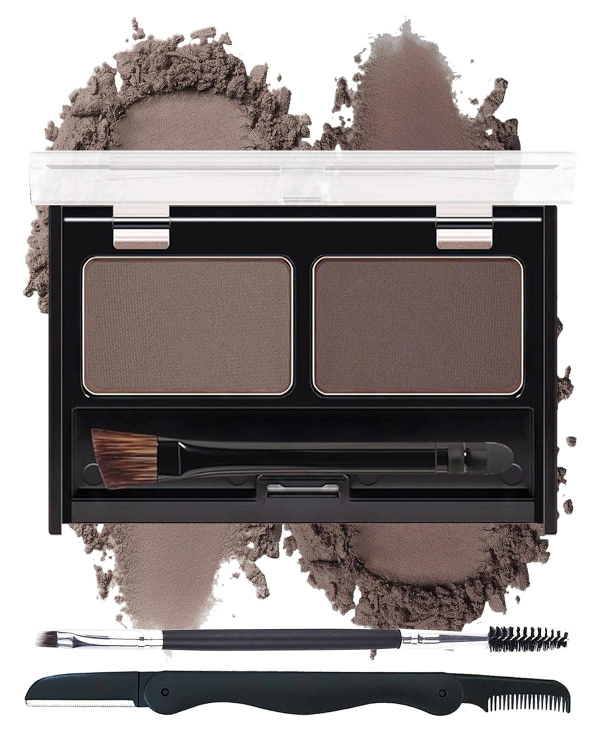 Eyebrow Powder Kit-Waterproof Two Colors Brow Powder Tinted Palette Long Lasting Up to 16H, Brown/Dark Brown Brow Filler Defined&Sculpt Natural Eyebrow Makeup for Sparse Brow with Brow Brush &Razor-03