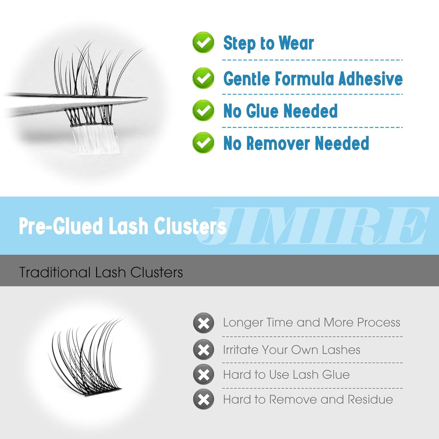 JIMIRE Natural Self Adhesive Eyelashes Wispy Pre Glued Lash Clusters No Glue Needed Press on Lashes Reusable Self Adhesive Lash Clusters Easy to Apply 9-12MM 108Pcs Pack