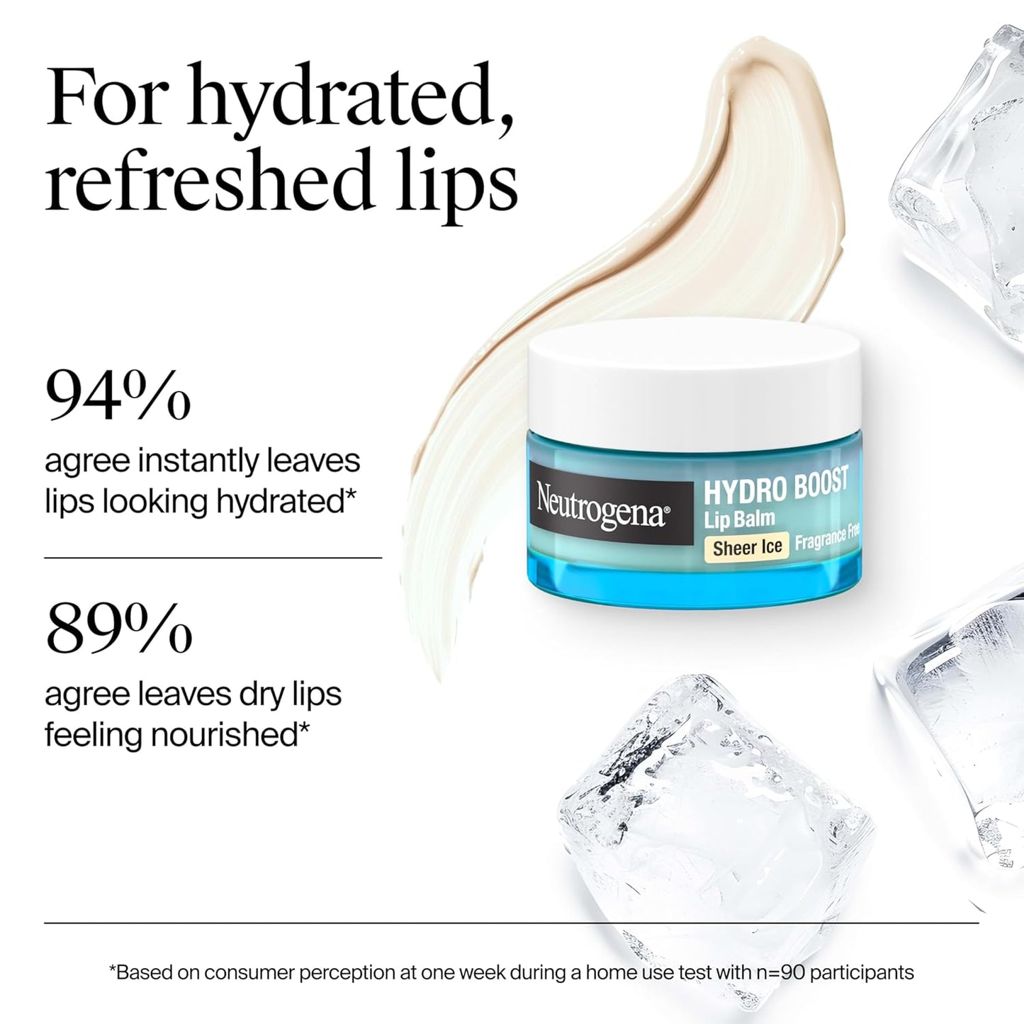 Neutrogena Hydro Boost Hyaluronic Acid, Unscented Lip Balm Leaves Lips Feeling Hydrated, Sheer Ice Nude Lip Balm with a Sweet Sugar Flavor, Fragrance Free, 0.5 oz (Pack of 2)
