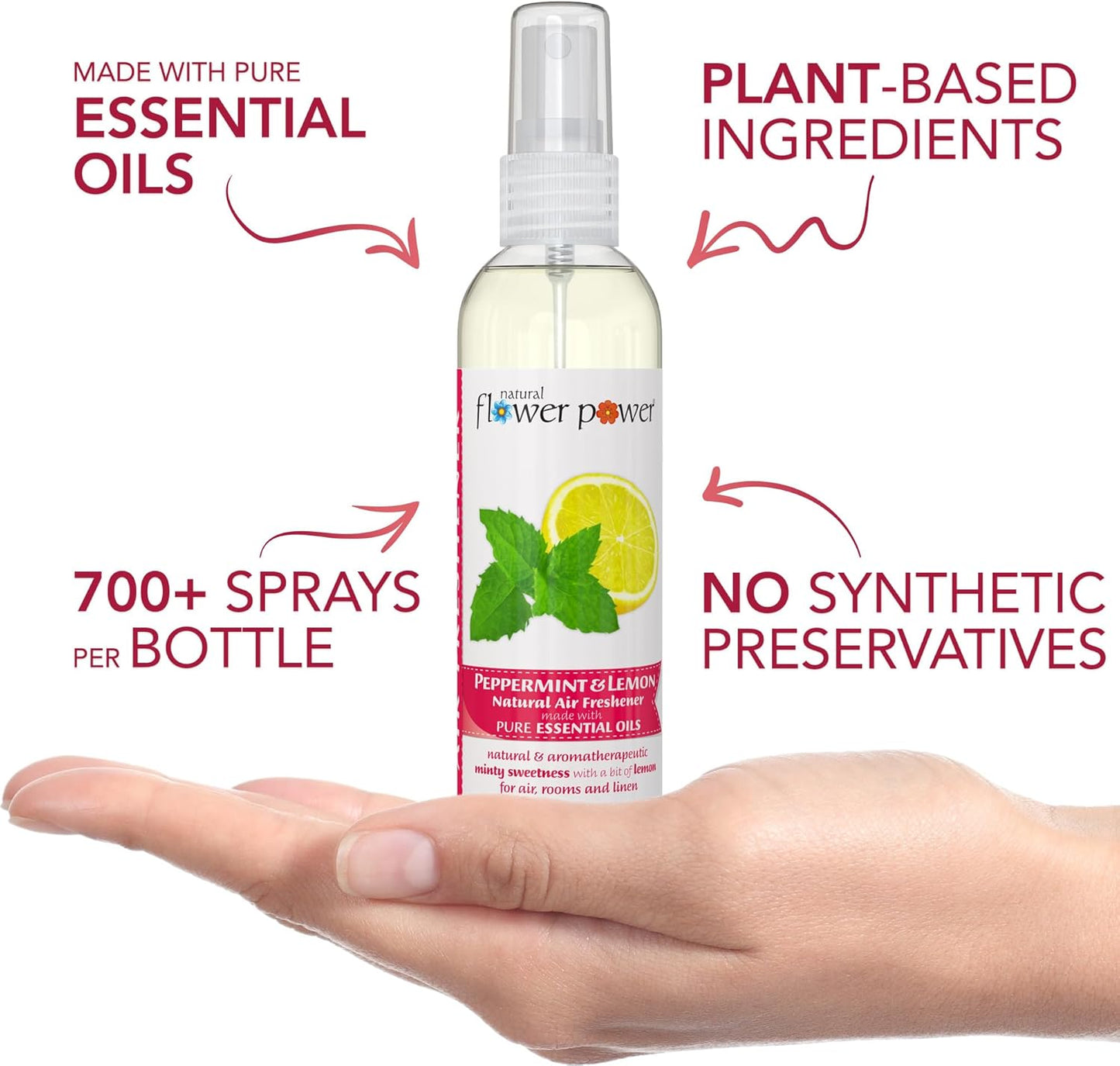 Air Freshener Spray - Odor Eliminator with Essential Oils for the Home, Car & Fabric - Cruelty Free & Vegan - Peppermint & Lemon - 3 x 4 oz