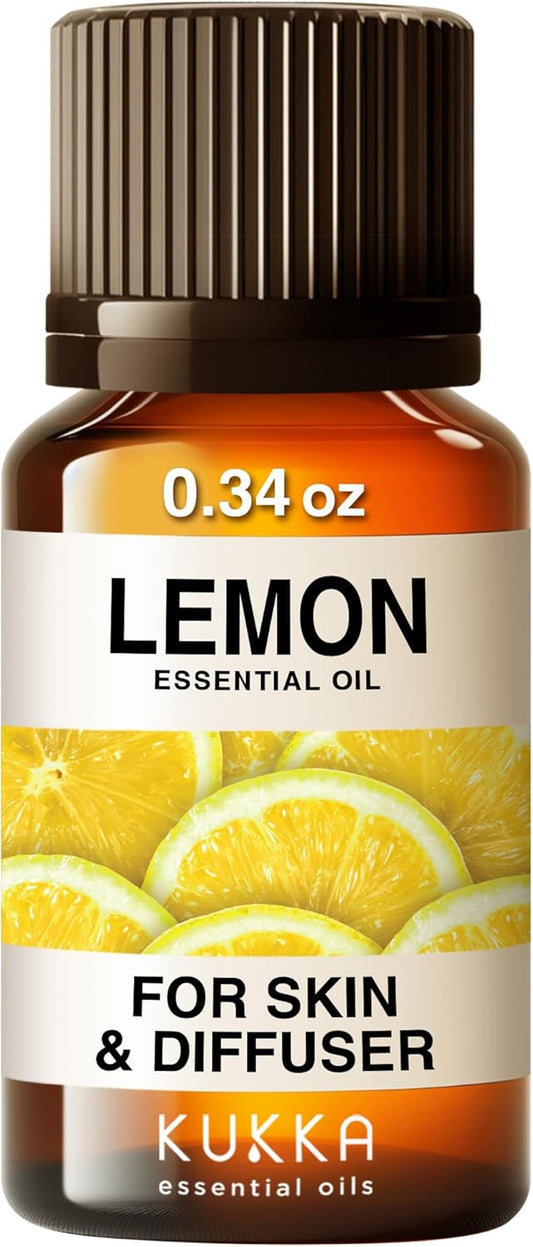 Kukka Lemon Essential Oil for Skin, Diffuser, DIY - 0.34 Fl Oz - Fresh Lemon Scent, for Cleaning, Aromatherapy, Candles, DIY Soap Making Scents