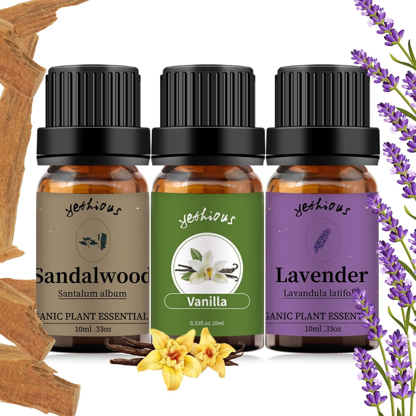 yethious Lavender Vanilla Sandalwood Essential Oil 100% Pure Organic Lavender Oil Essential Oil for Diffuser & Aromatherapy, Skin, Massage