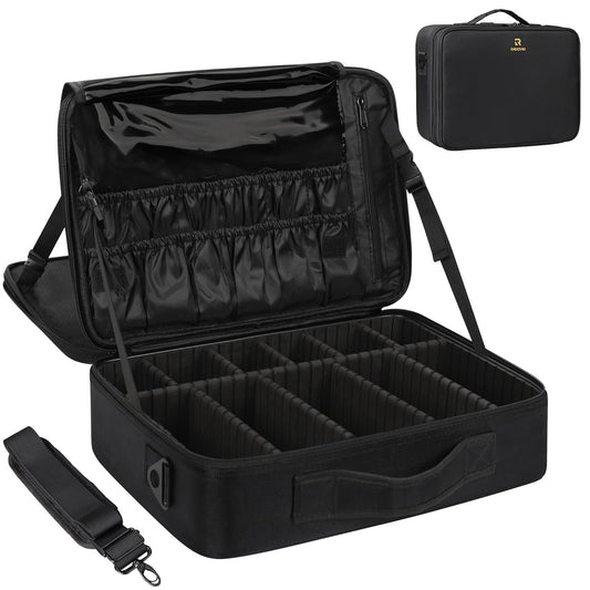 MONSTINA 16.5'' Large Capacity Makeup Case 3 Layers Cosmetic Organizer Brush Bag Barber Train Case Makeup Artist Box for Hair Curler Hair Straightener Brush Set and Cosmetics