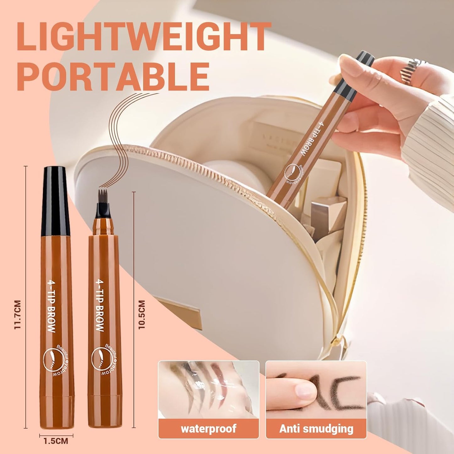 2025 New Magic Eyebrow Pencil, 4 Tipped Precise Brow Pen 3D Waterproof Microblading Contouring Pen Fine Stroke Microblading Eyebrow Pencil Creates Natural (Light Brown)
