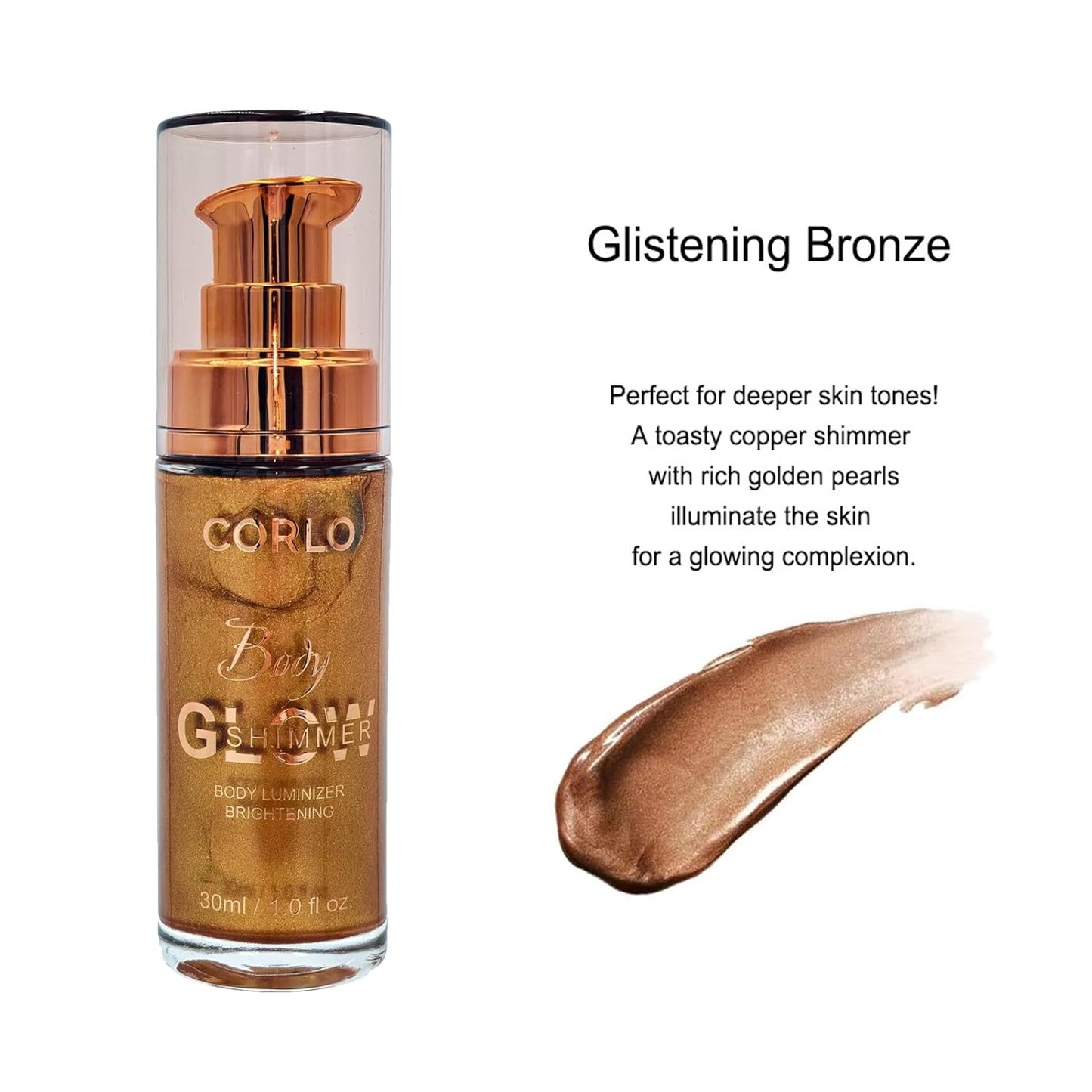Body Shimmer Oil Liquid Illuminator Highlighter Waterproof Long Lasting Moisturizing Bronze Luminizer Glow For Face (Glistening Bronze, Body Oil)