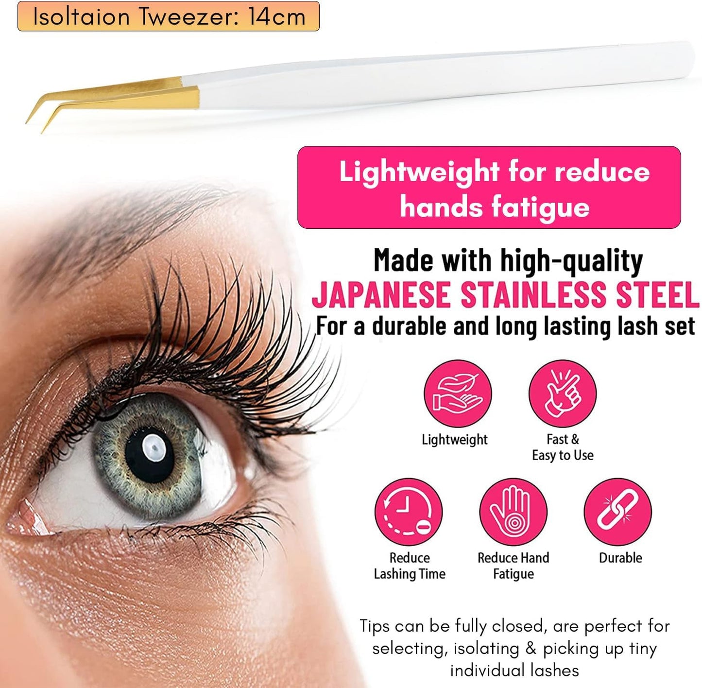 My Lash Tools Eyelash Extension Curved Degree Tweezers for Isolation Lash Extensions 14cm Best for Individual Isolation & Classic Lashes Japanese Stainless Steel Eyelash Twisers (Matte White Gold Tip)