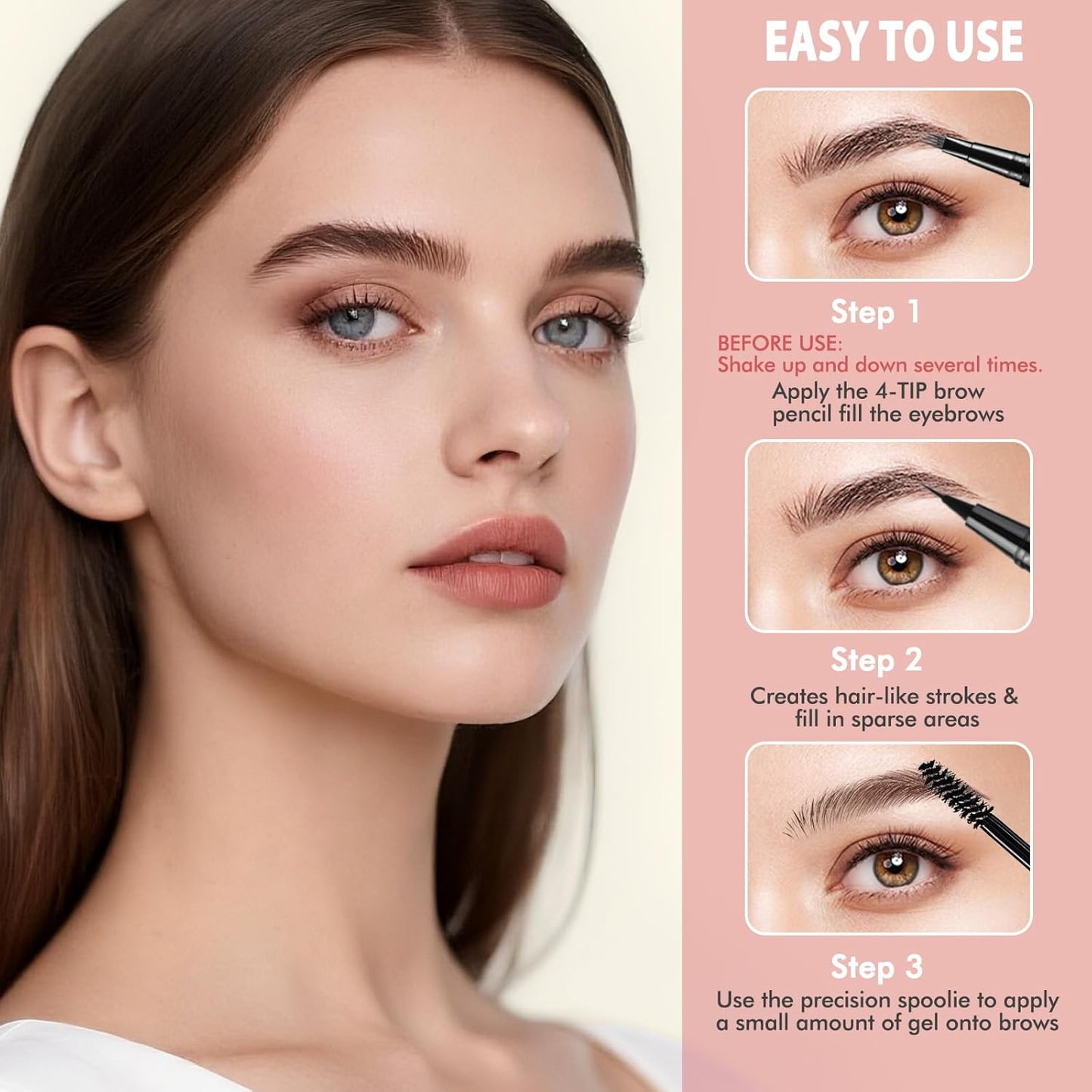 Eyebrow Pen Kit, with Microblading Eyebrow Pen, Eyebrow Gel, Eyeliner, Eyebrow Brush, Eyebrow Pencils for Women, Waterproof, Smudge Proof, Long Lasting Makeup Formula - Soft Brown