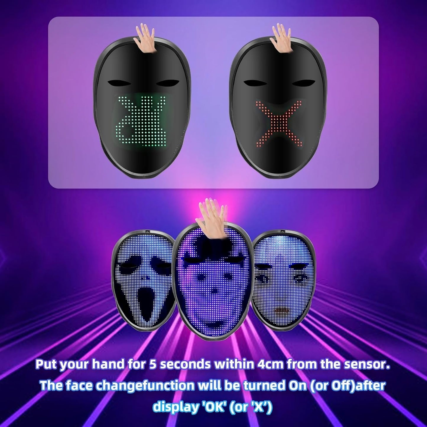 DIY LED Mask with Gesture Sensing - App-Programmable - Perfect for Kids and Teenager for Halloween and Christmas Costume Play Parties