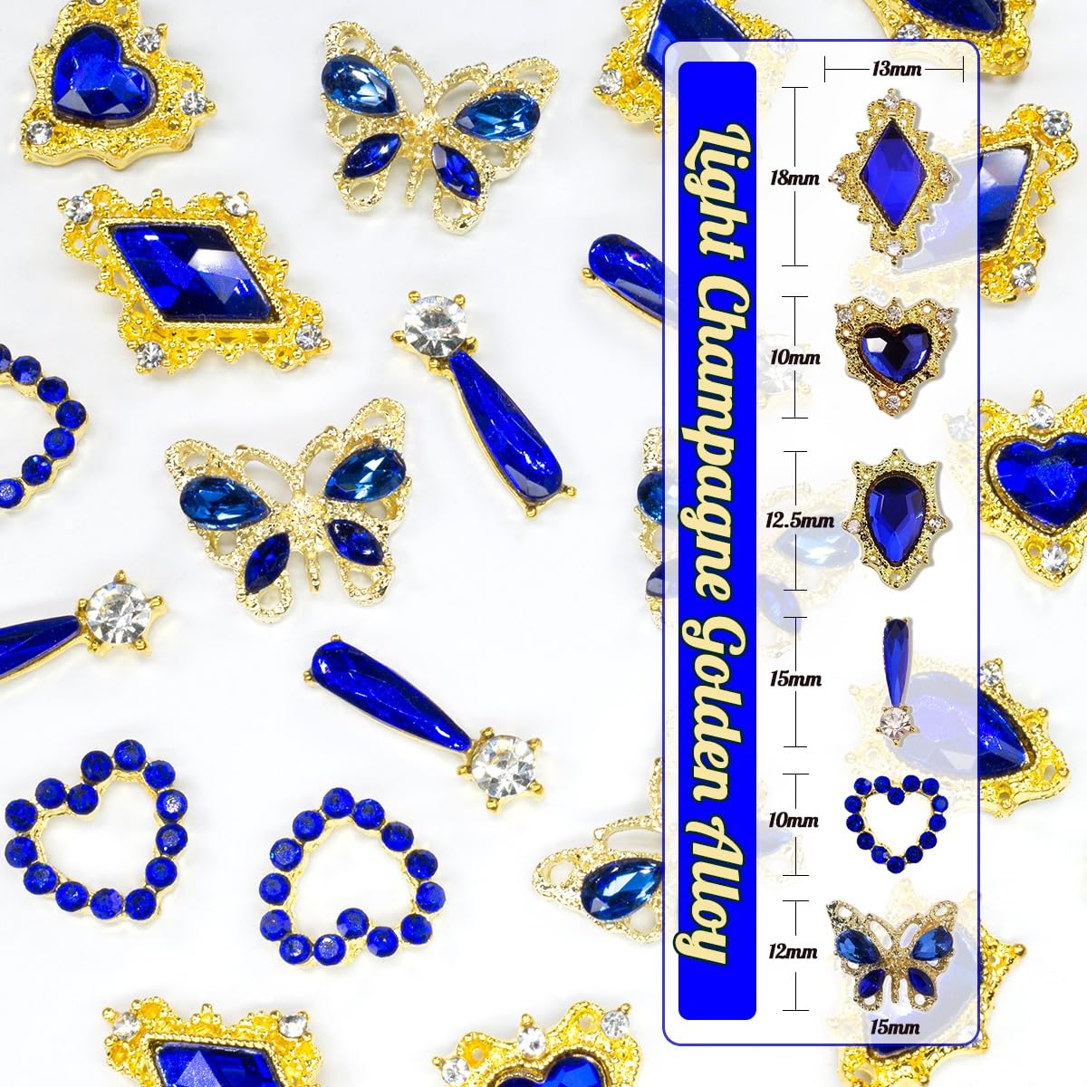 24pcs Blue Nail Rhinestones Luxury Nail Charms Sapphire Heart Charms for Nails 3D Big Royal Blue Nail Gems Crystals Diamonds Jewelry Stones Alloy Nail Art Studs Nail Art Decor for Arylic Nails Crafts