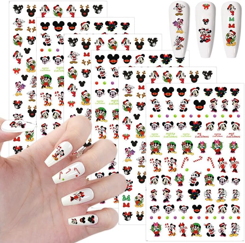 6 Sheets Christmas Nail Art Stickers Decals Cute Cartoon Snowflake Christmas Tree Self Adhesive Nail Stickers Supply Winter Xmas Nail Decals for Women DIY Manicure Tips Xmas Party Nail Decoration