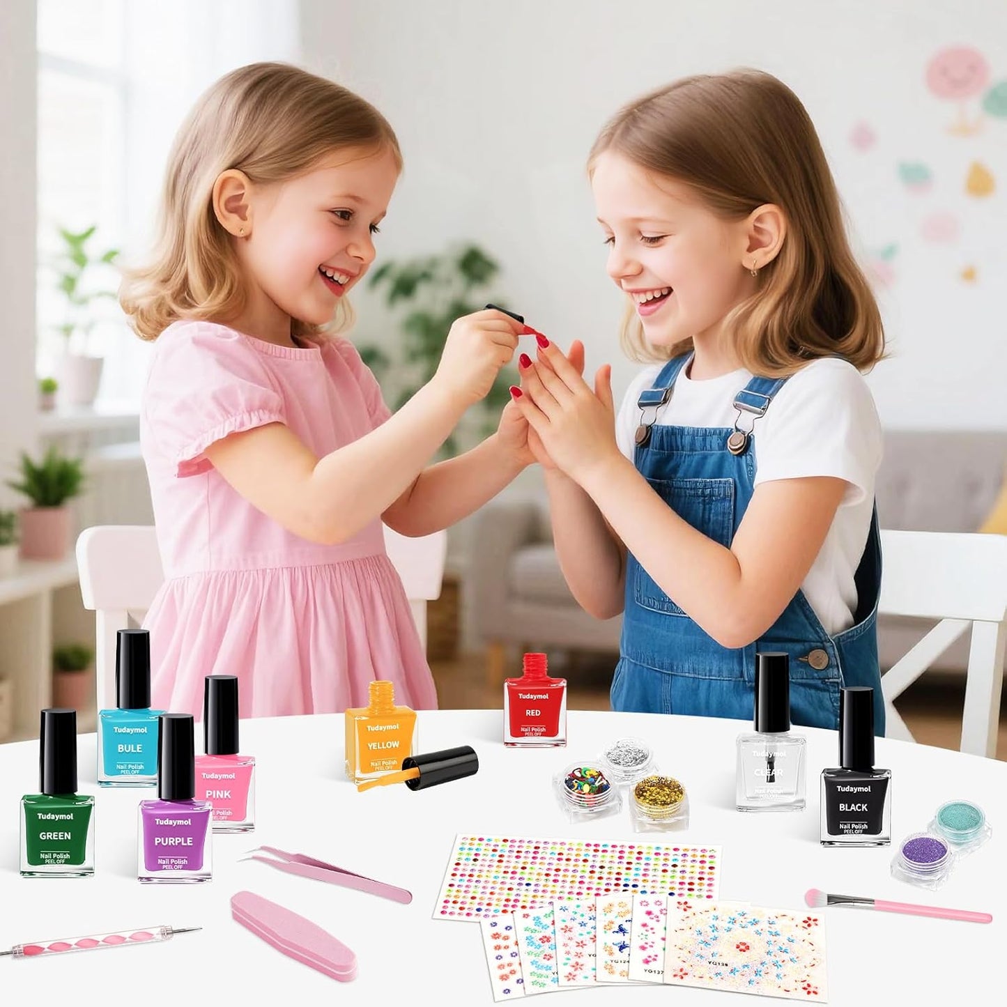 Tudaymol Nail Polish Set for Kids - Water-Based Peelable Polish-8 Colors with Glitter, Gems, Stickers, Pens, Tools, DIY Nail Art Kit, Non-Toxic Girl Toys Birthday Gift for Girls Ages 6 7 8 9 10 11 12