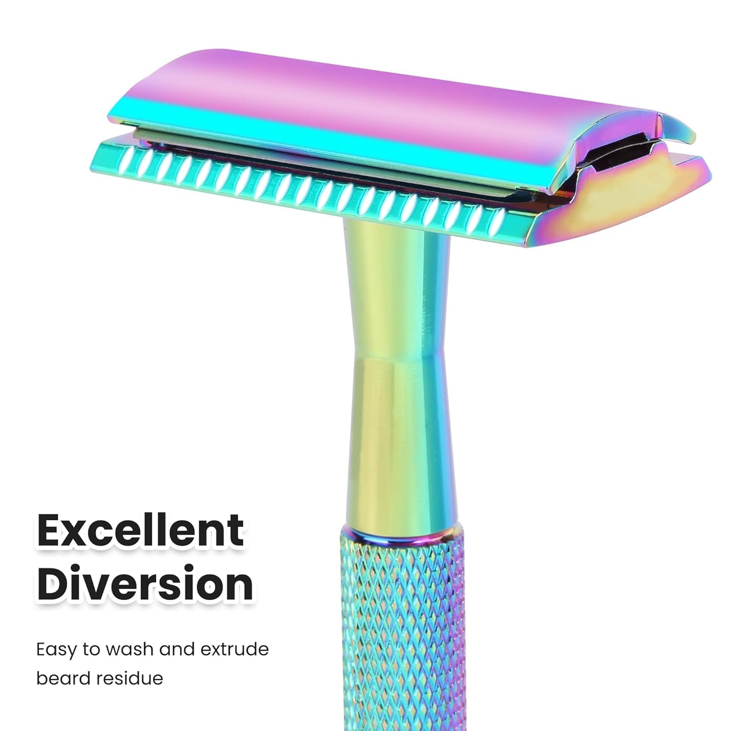 One Blade Safety Razor With Stand and 10 Premium Stainless Steel Reusable Safety Razor For Men and Women, Single Blade Safety Razors, Rainbow
