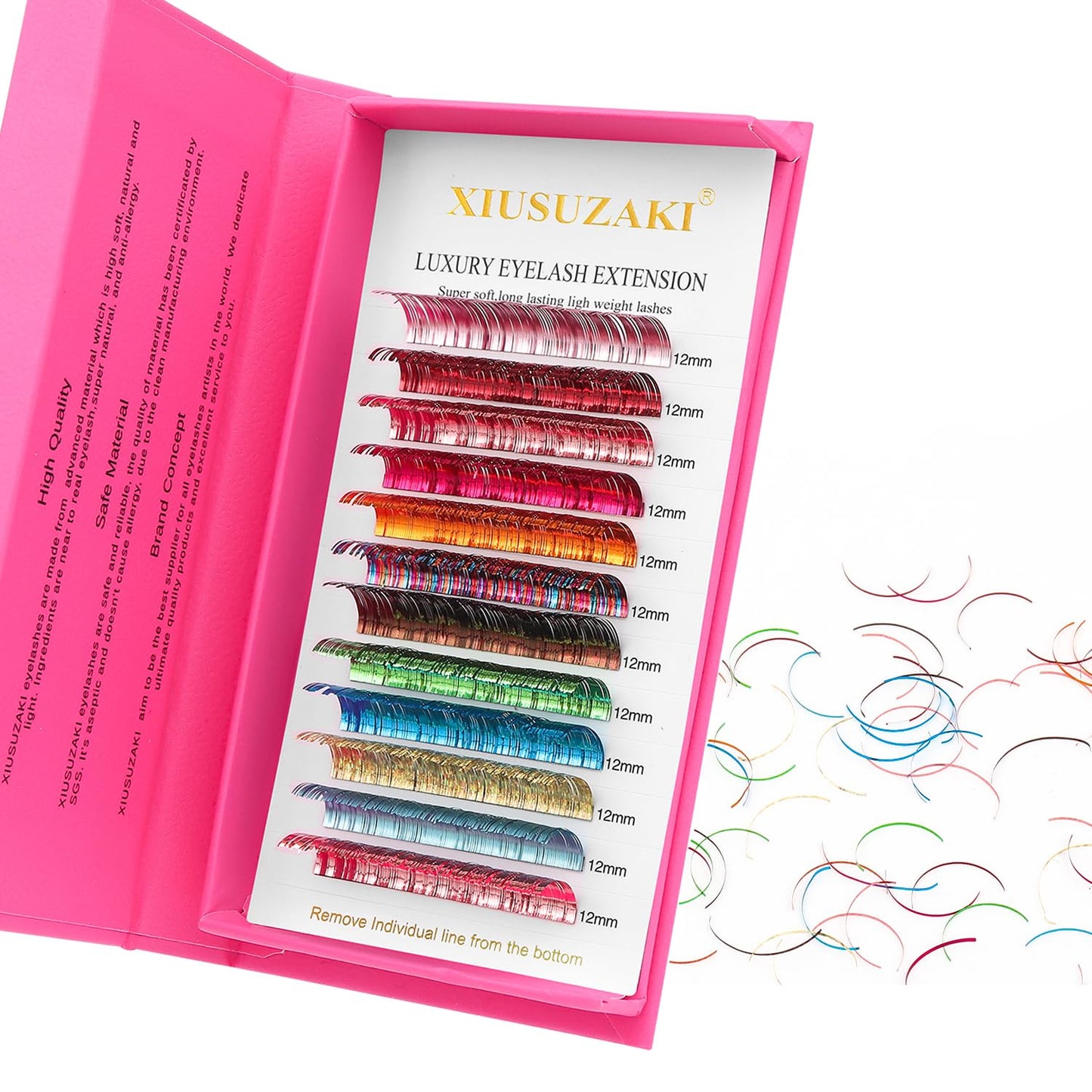 Glitter Spike Tinsel Eyelash Extensions 0.07 Colored Lashes Extension C Curl Lashes 15mm Lash Extensions Soft False Eyelashes Volume Lashes 12 Rows Professional Use(Glitter,0.07-C,15mm)