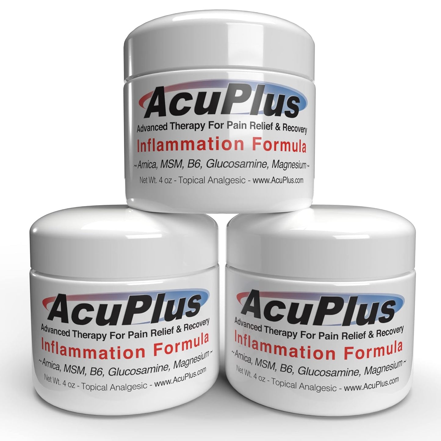 AcuPlus - Advanced Pain Relief Topical Anti Inflammatory Cream to Soothe Muscle & Joint Pain - Arthritis, Bursitis, & Tendonitis - Fast-Acting Formula with Natural Ingredients - 4 oz. each, Pack of 3