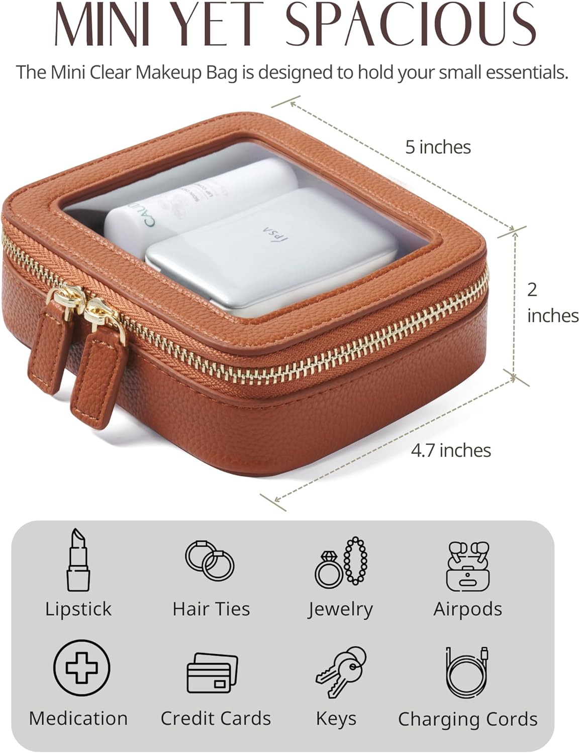 Popvibe Clear Makeup Bag Travel Cosmetic Case Transparent Toiletry Bag with Zipper, Portable Make Up Organizer Traveling Compact Car Bag for Essentials