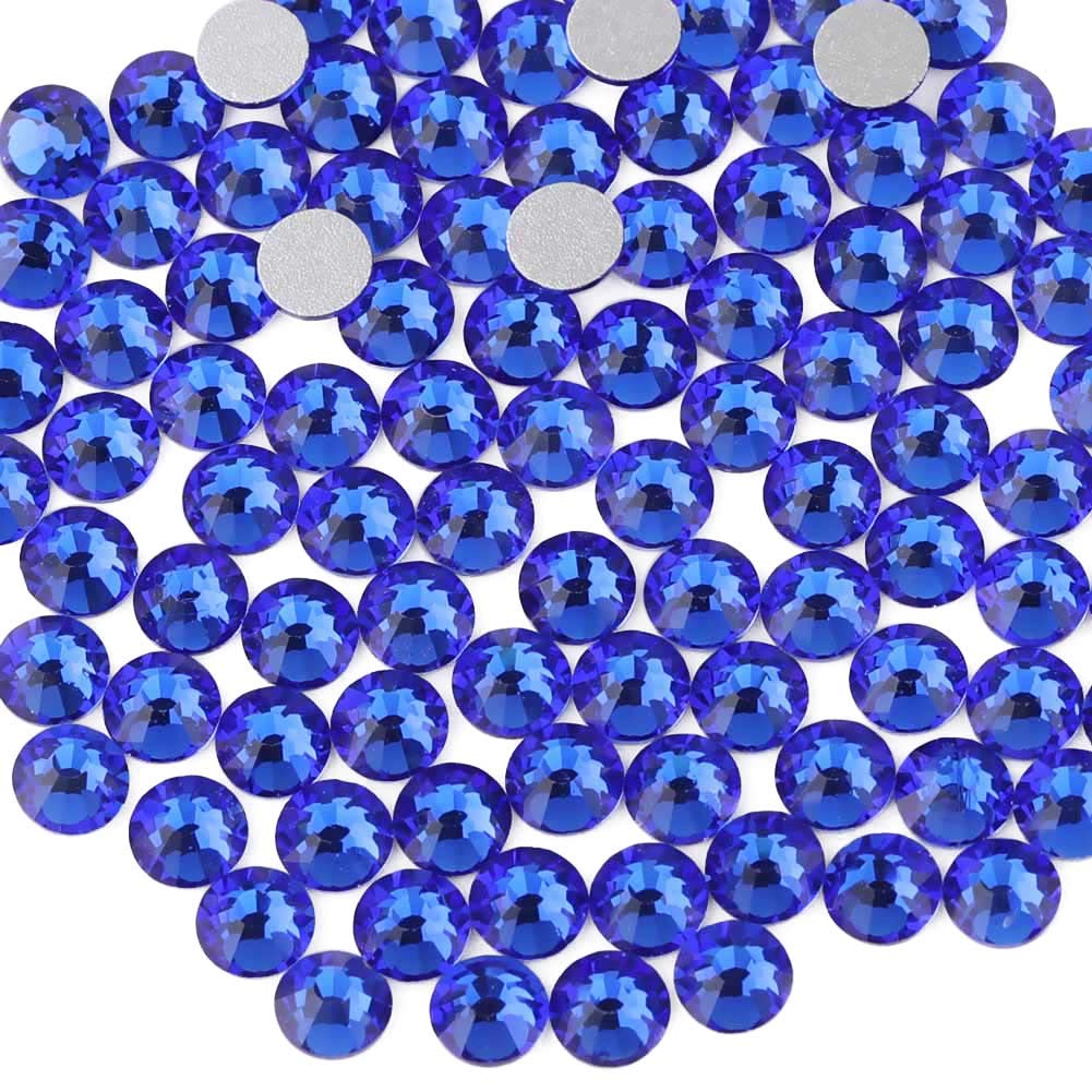 beadsland Flat Back Crystal Rhinestones Round Gems, Sapphire (2.3-2.5mm) SS8/1440pcs