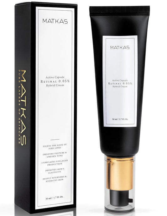 MATKAS Korean Active Capsule 0.05% Retinal Hybrid Cream - 1.7 Fl. Oz. Barrier Repair Night Cream, Korean Skin Care Moisturizer for Anti Aging Wrinkle Repair, Niacinamide Serum + Ceramide Moisturizer