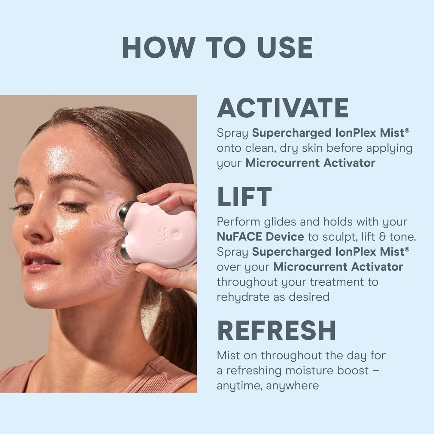 NuFACE Supercharged IonPlex Facial Mist - 3-in-1 Ultra-Fine Hydrating Face Mist & Pore Minimizer with Hyaluronic Acid + IonPlex Technology to Lock in Moisture and Enhance Microcurrent Treatment (5 oz)