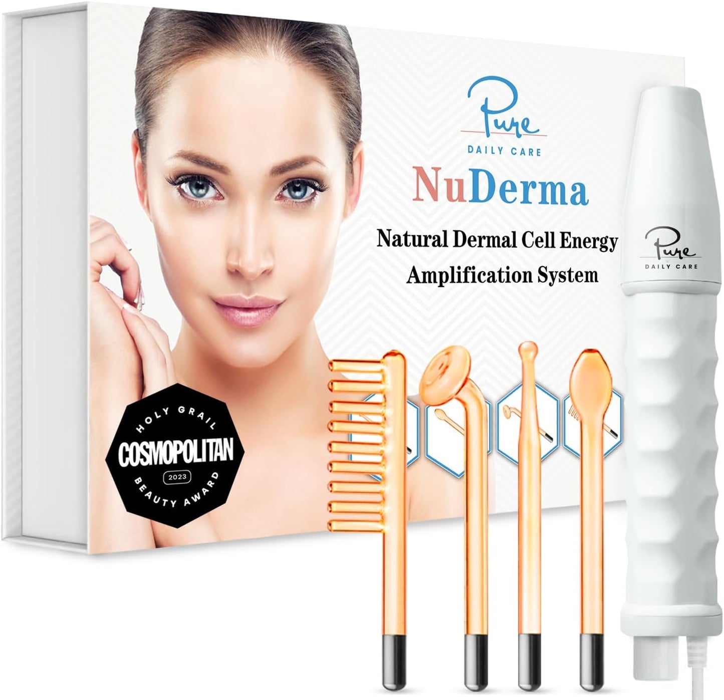 Pure Daily Care NuDerma Handheld Skin Therapy Wand Machine w/Neon – Anti-Aging - Skin Tightening - Wrinkle Reducing - Dark Circles – Clarifying - Hair & Scalp Stimulator