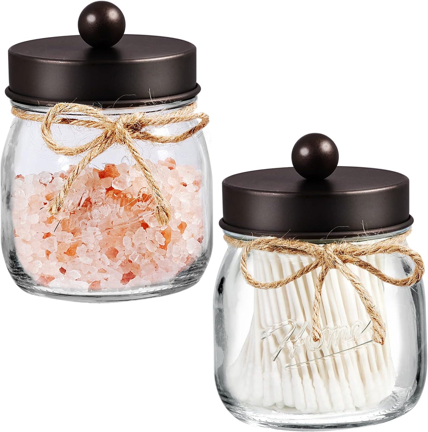 SheeChung 2 Pack Small Mason Jars Qtip Holders, Bathroom Shelf Decor, Guest Bathroom Decor for Cotton Balls, Floss Pick, Cotton Round Pads - Bronze