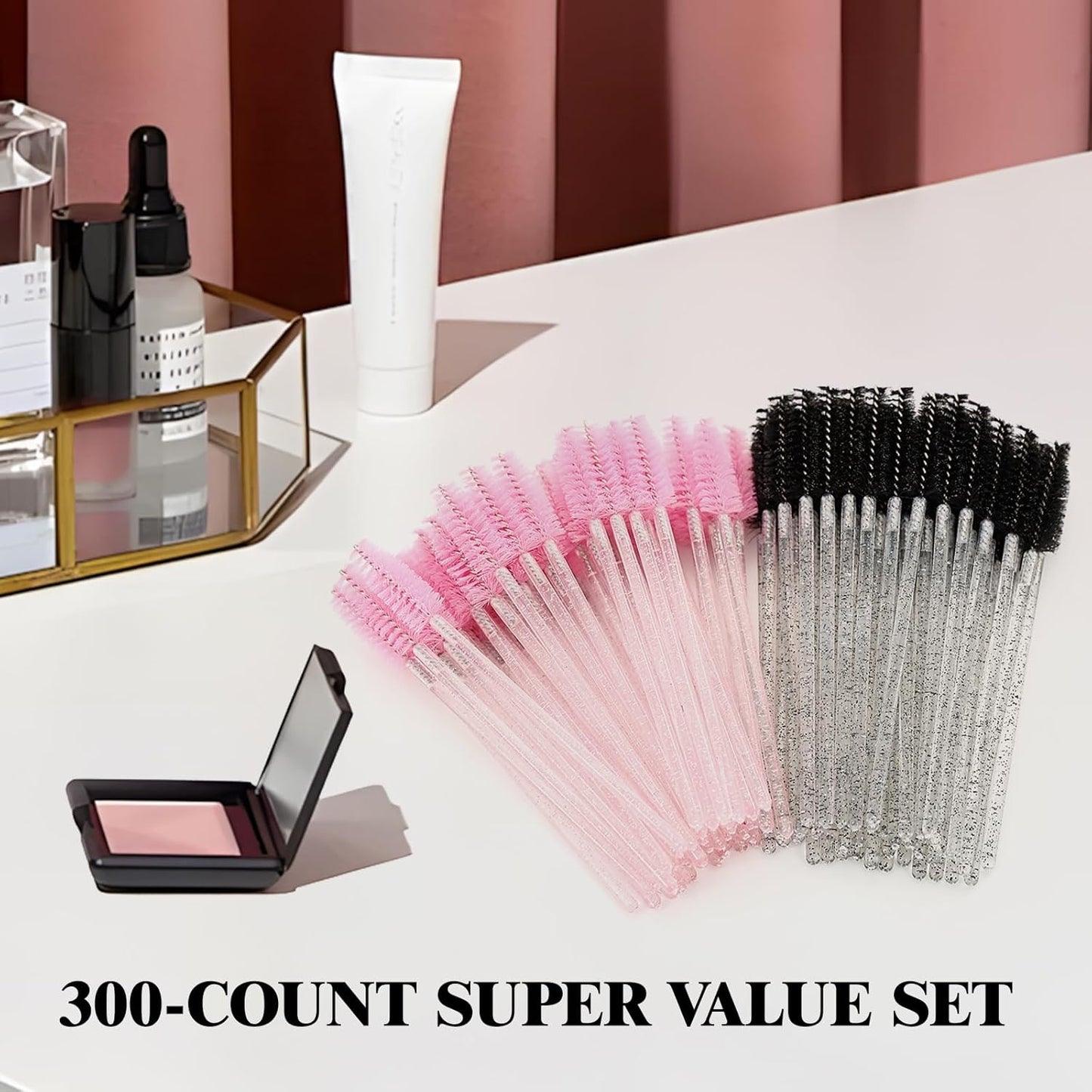 Mascara Wands, Lash Spoolies For Eyelash Extensions, Eyebrows Brush, Disposable Eye Lashes Brushes, Pink & Black Spooly Wand (300pcs）