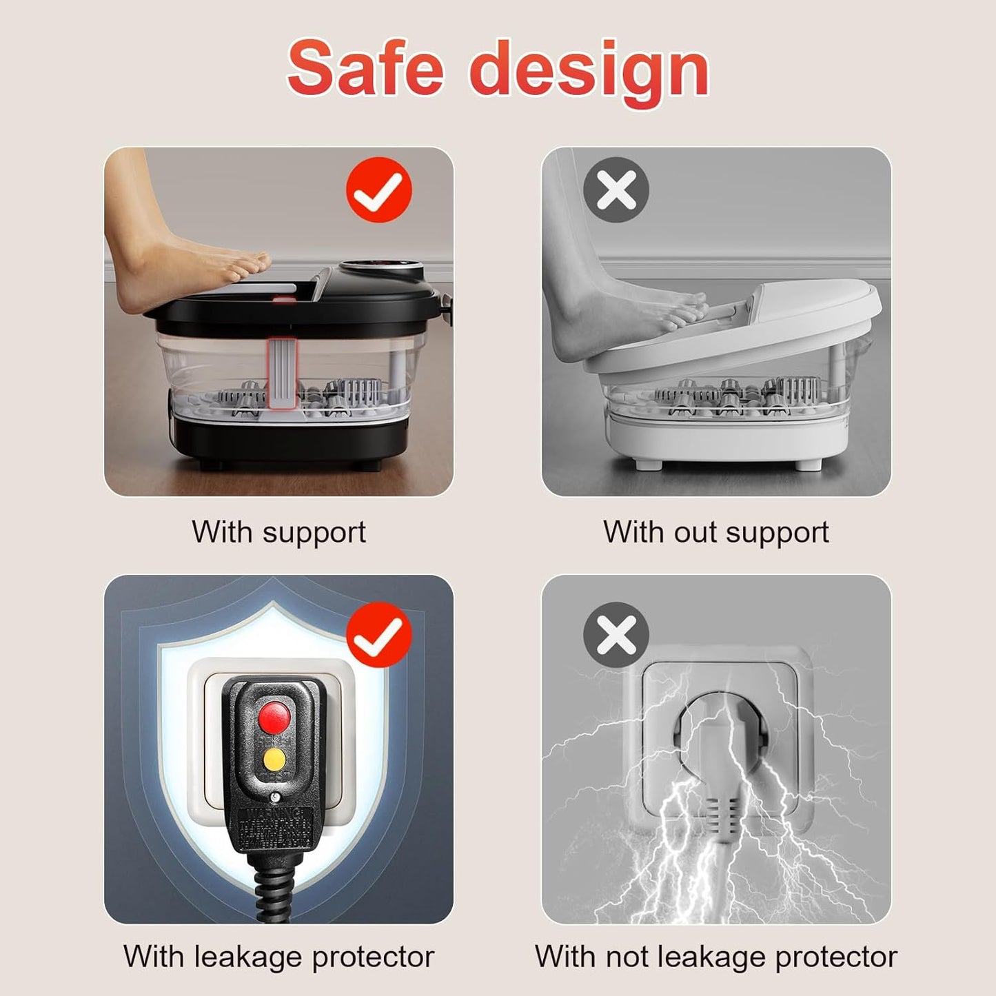 Collapsible Foot Spa Bath with Heat,Foot Massager with Two Side Supports,Leakage Protector,Temperature Control,Bubbles,Red Light,Timer,Feet Spa Tub,Feet Soaker,Gifts (Black)