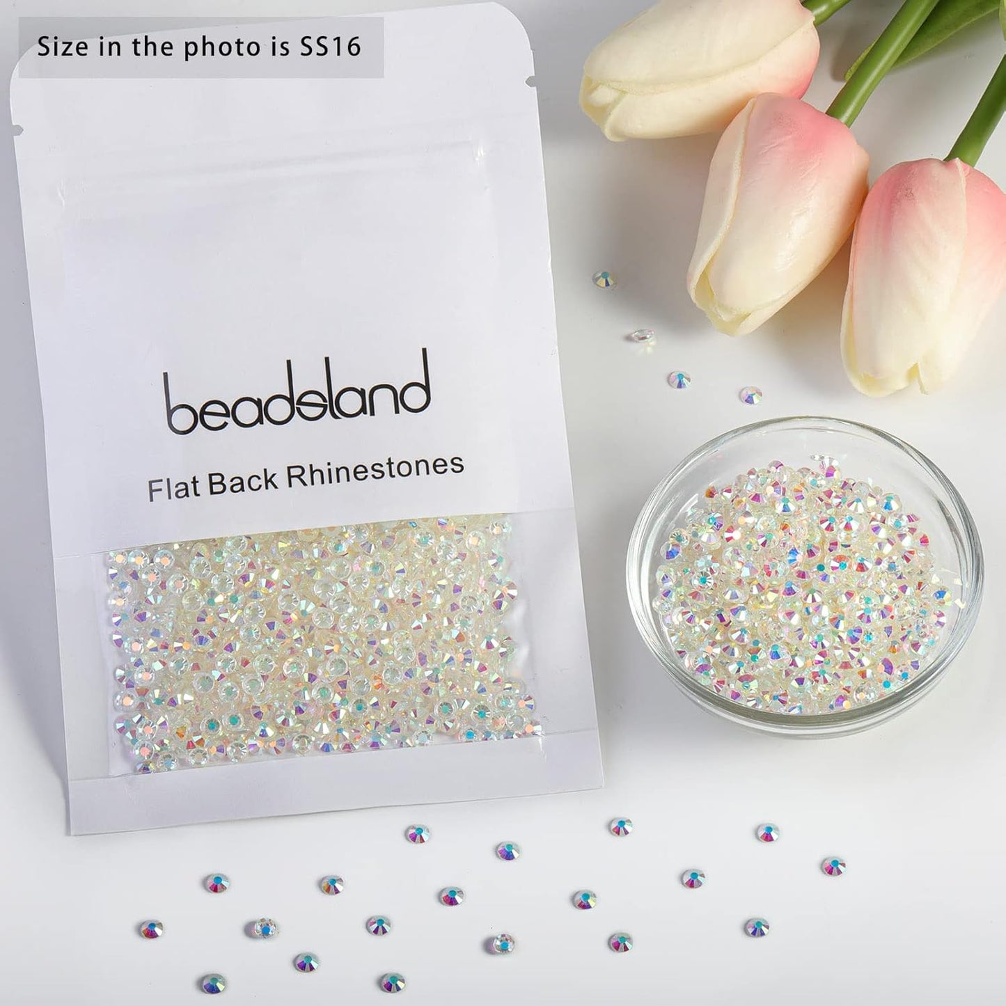 Beadsland 1440 Pieces Flat Back Crystal Rhinestones Round Gems, Transparent AB,SS16,3.8-4.0mm