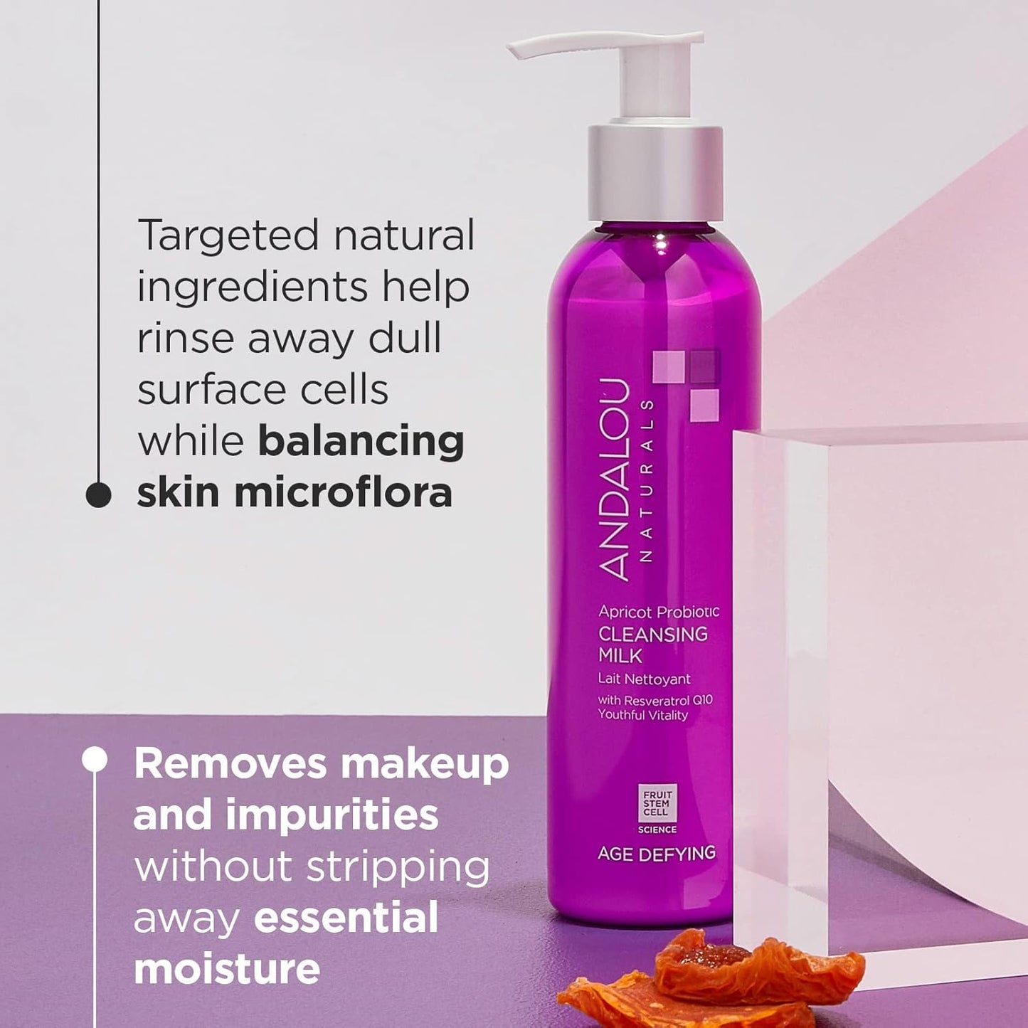 Andalou Naturals Age Defying Apricot Probiotic Cleansing Milk | Gentle Daily Hydrating Face Cleanser For Dry, Dehydrated Skin| With Fruit Stem Cell Complex | 6 fl oz