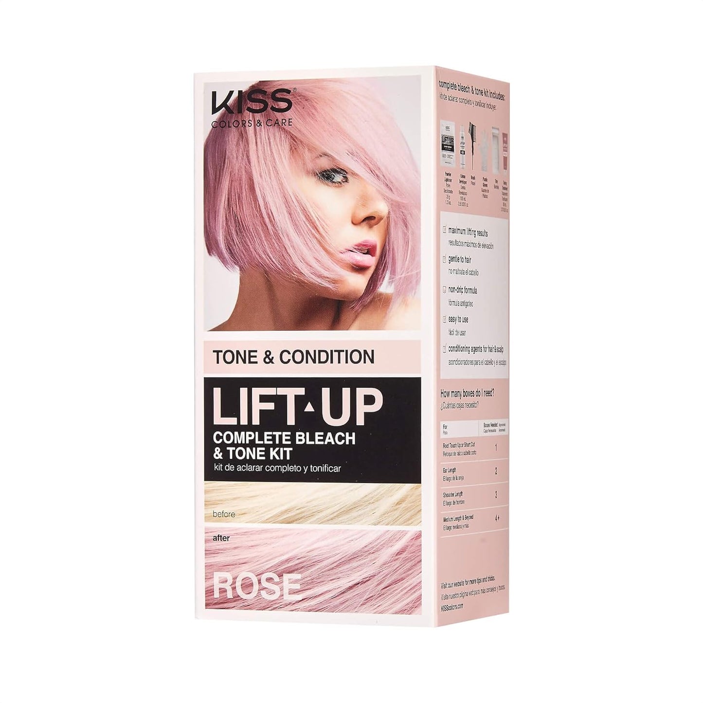 KISS Lift Up Complete Hair Bleach Kit with Revitalizing Plex Serum, Strengthen and Protect Hair, 6-Pc Kit Includes Powder Lightener, Creme Developer & More