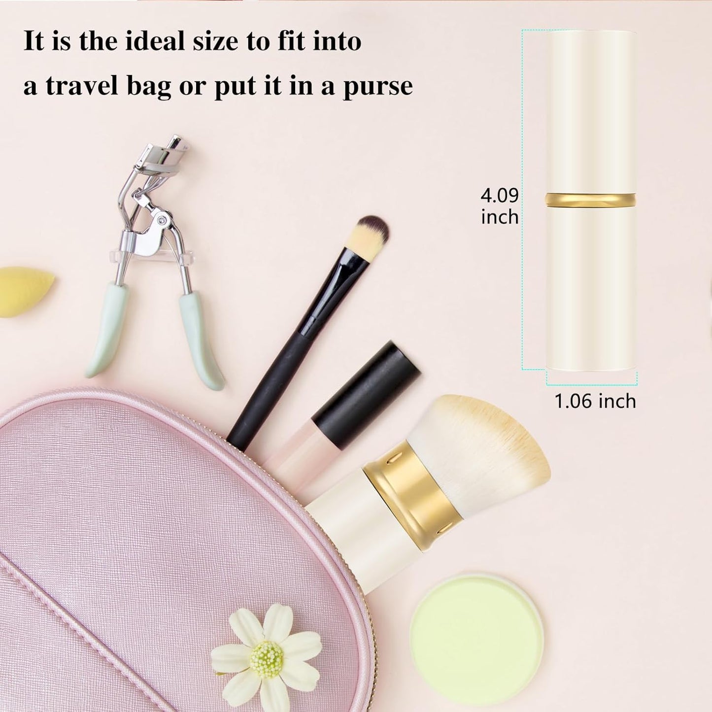 Falliny Retractable Kabuki Makeup Brush, Travel Powder Blush Brush Foundation Makeup Brush with Cover for Blush, Sunscreen,Bronzer, Buffing, Concealer,Highlighter, Powder Cosmetics