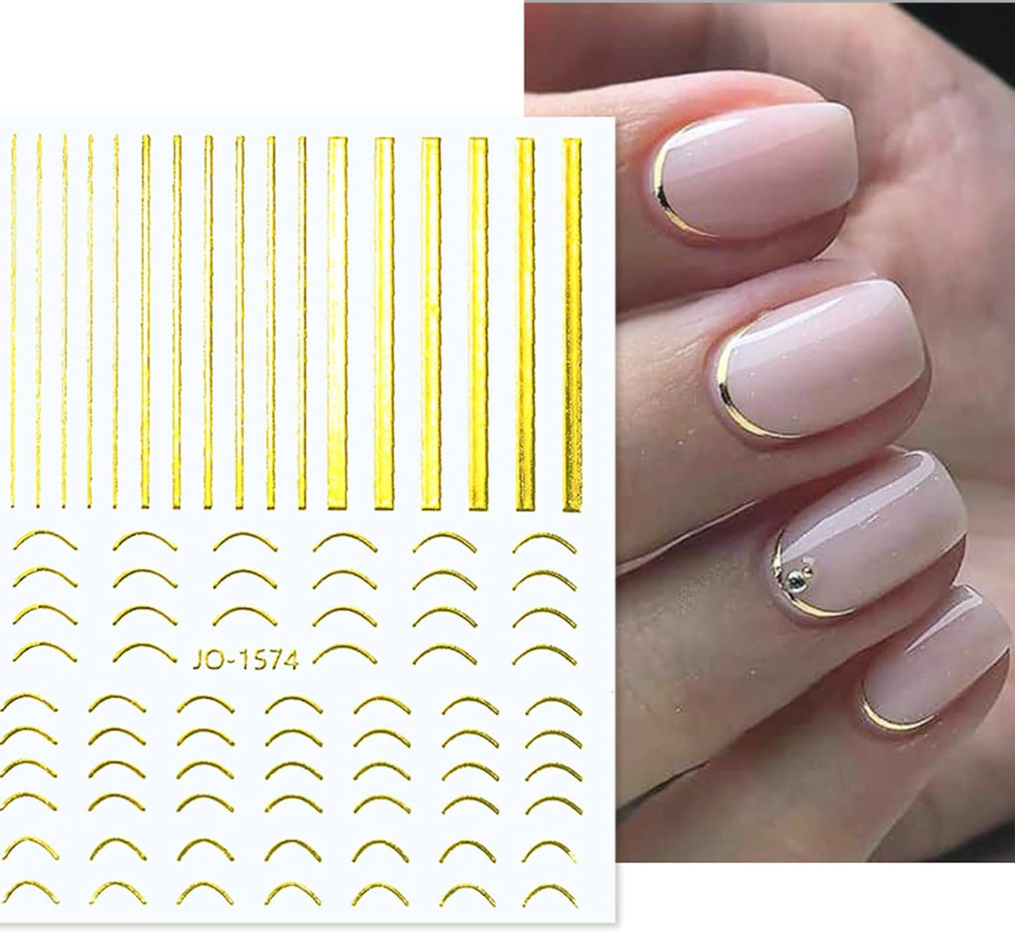 12 Sheets Gold Nail Stickers, 3D Self-Adhesive Metal Geometric Stripe Wave Nail Sticker, Gold Nail Art Designs, Style-c