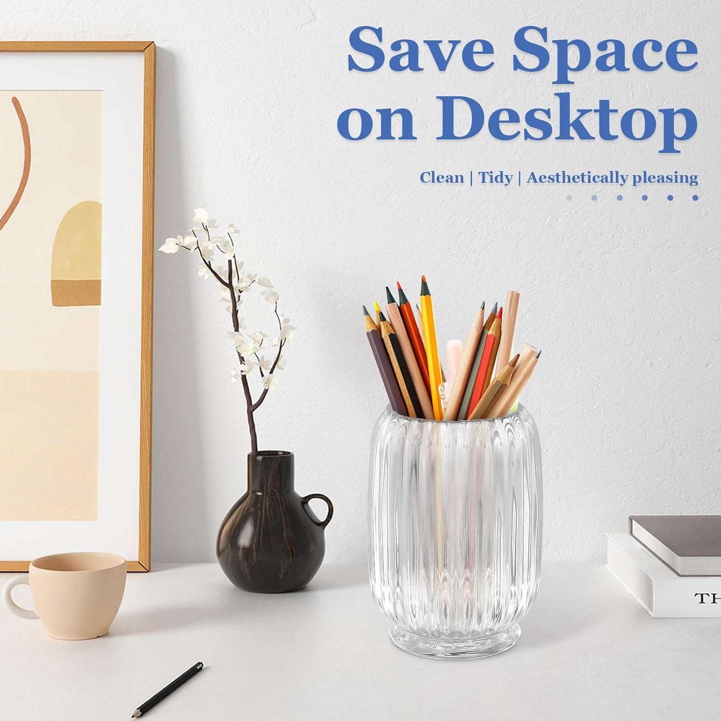 Makeup Brush Holder, Thick Glass Makeup Brush Organizer Cup, 4.8" Tall for Vanity Hair Brush Holder Brushes Storage, Makeup Brush Holder Organizer organizador de brochas de maquillaje Crystal Clear